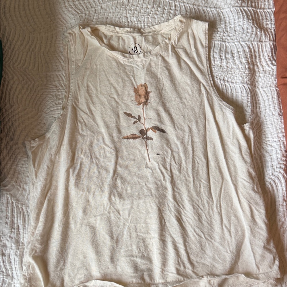 Women's Sleeveless Cream Top with Rose Design